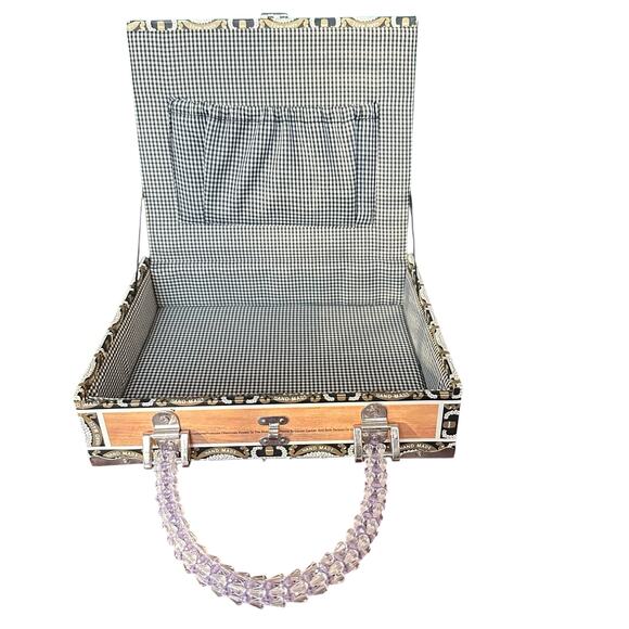 Vintage Handmade Cigar Box Purse Beaded Handle Dancing Couple Braciano Box Bag - Picture 7 of 11